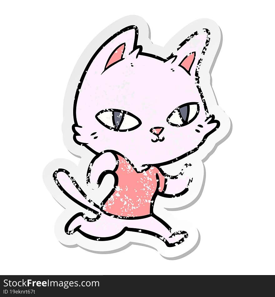 Distressed Sticker Of A Cartoon Cat Running