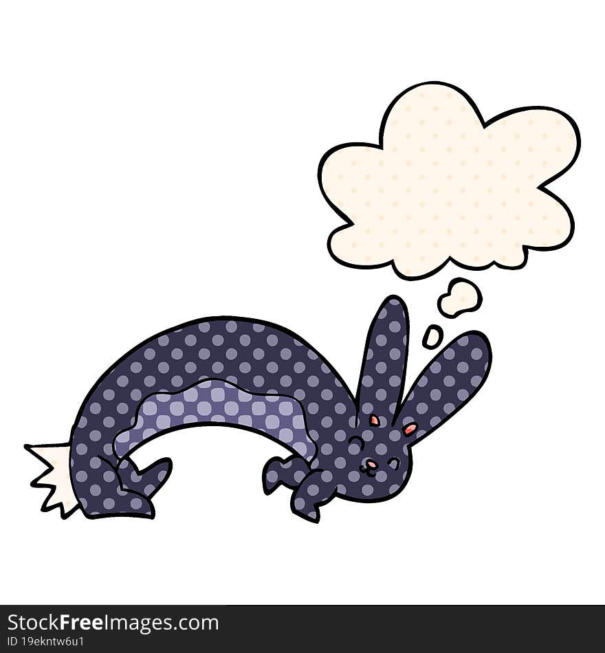 funny cartoon rabbit with thought bubble in comic book style