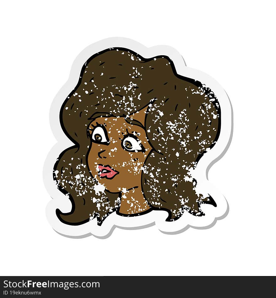 Retro Distressed Sticker Of A Cartoon Woman Looking Concerned