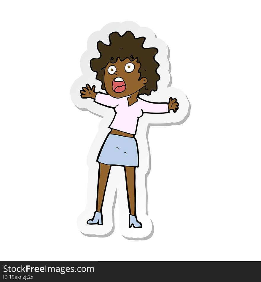 Sticker Of A Cartoon Frightened Woman