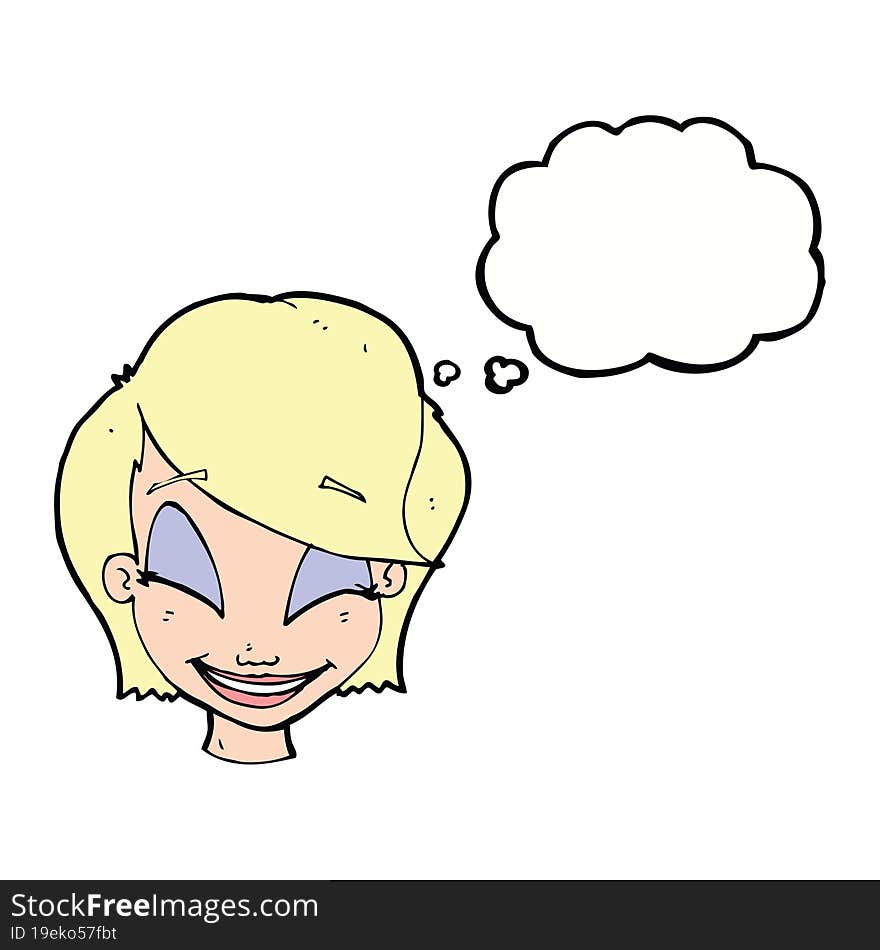 cartoon pretty female face with thought bubble