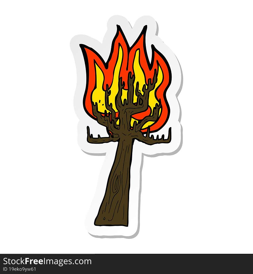 sticker of a cartoon tree on fire