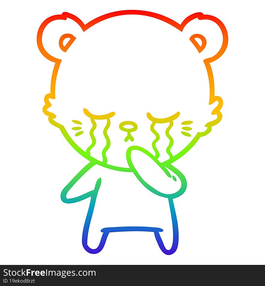 rainbow gradient line drawing crying cartoon bear