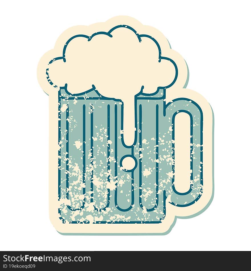 Distressed Sticker Tattoo Style Icon Of A Beer Tankard