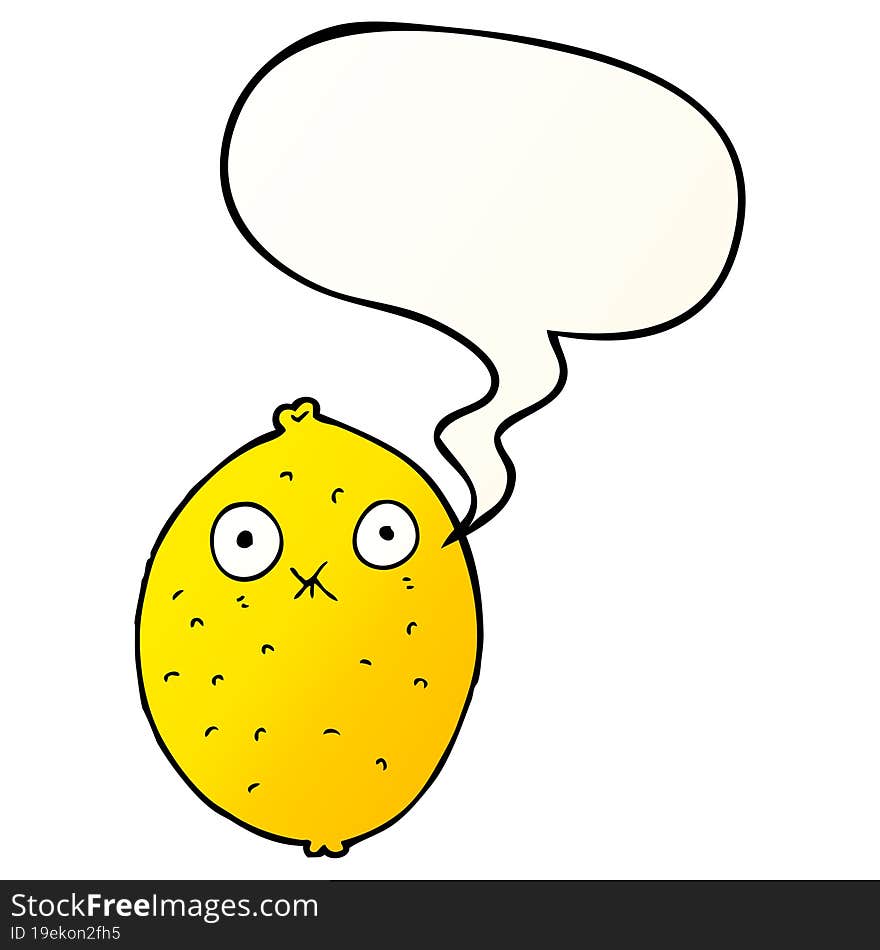 cartoon bitter lemon and speech bubble in smooth gradient style