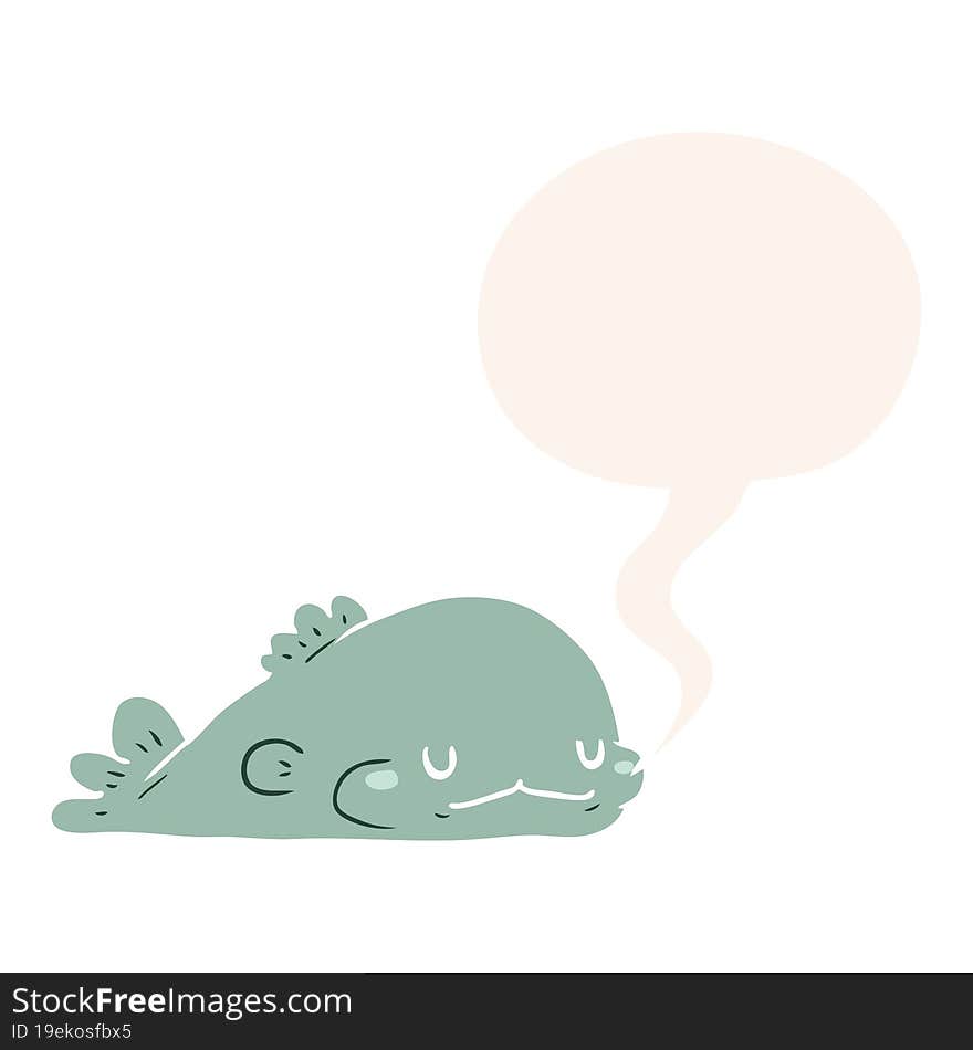 Cute Cartoon Fish And Speech Bubble In Retro Style