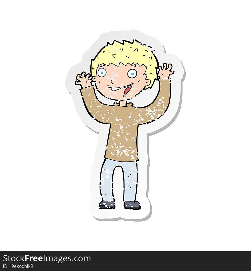 retro distressed sticker of a cartoon excited boy