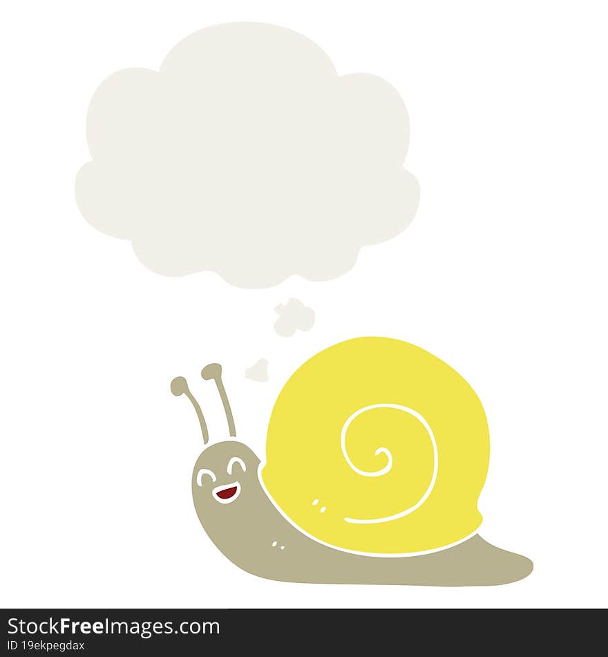 cartoon snail and thought bubble in retro style