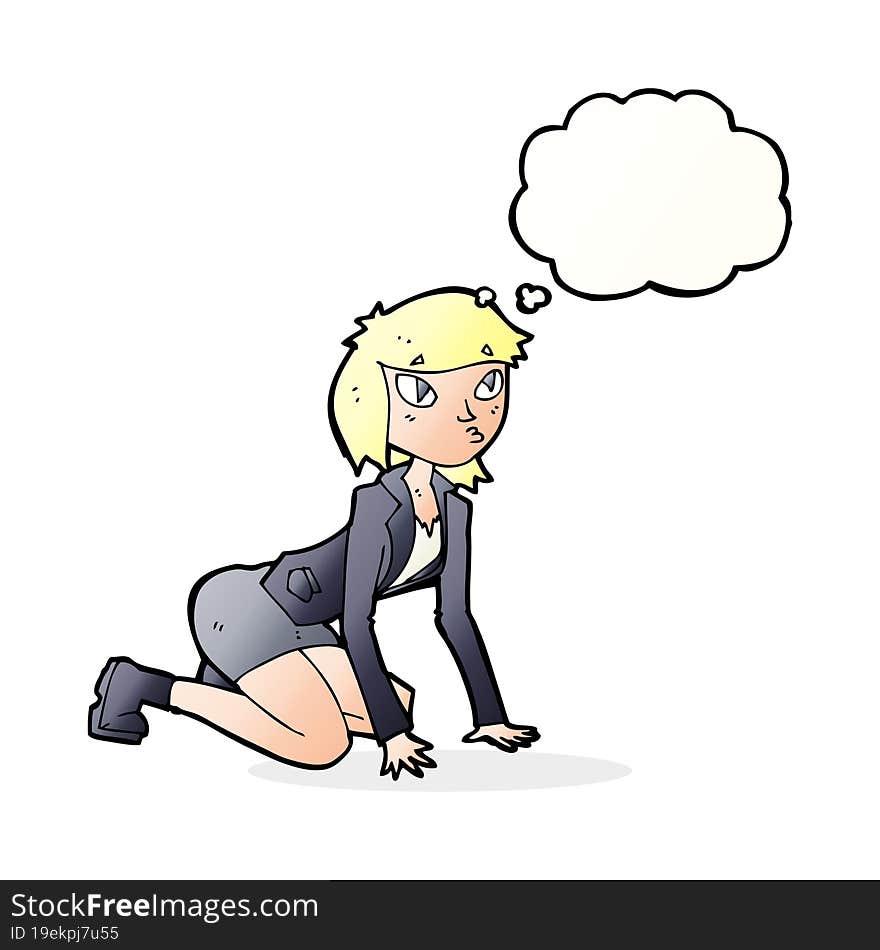 Cartoon Woman On Hands And Knees With Thought Bubble