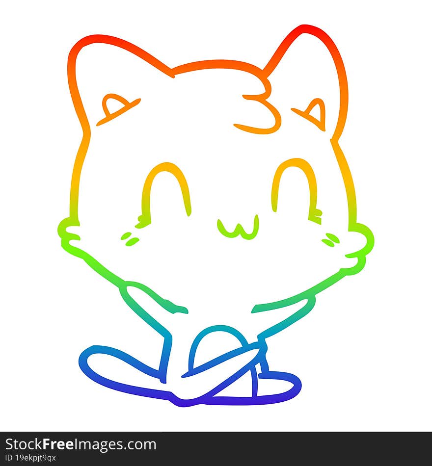 Rainbow Gradient Line Drawing Cartoon Happy Cat