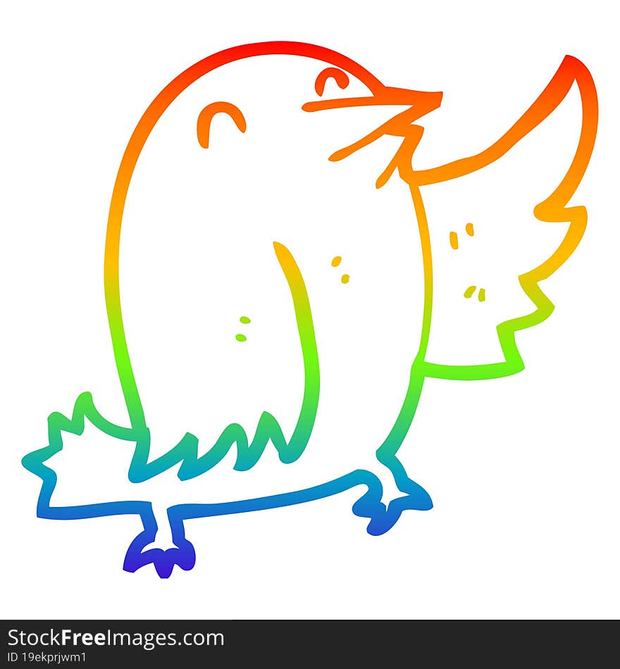 rainbow gradient line drawing of a cartoon bird