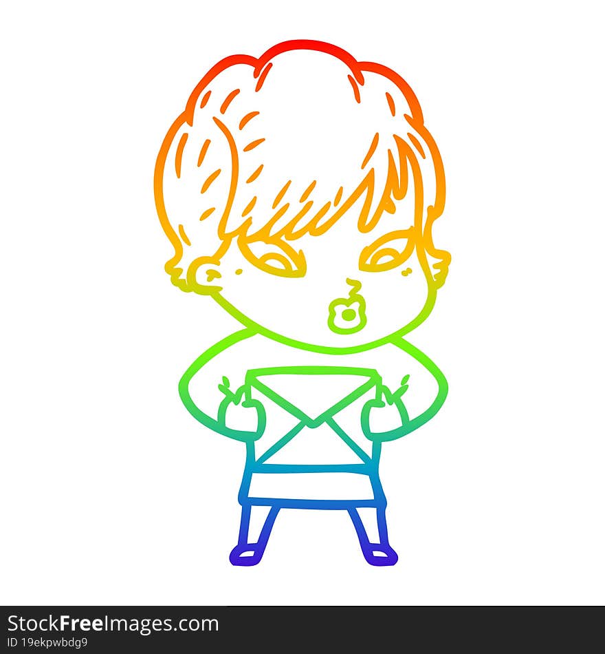 rainbow gradient line drawing of a cartoon woman