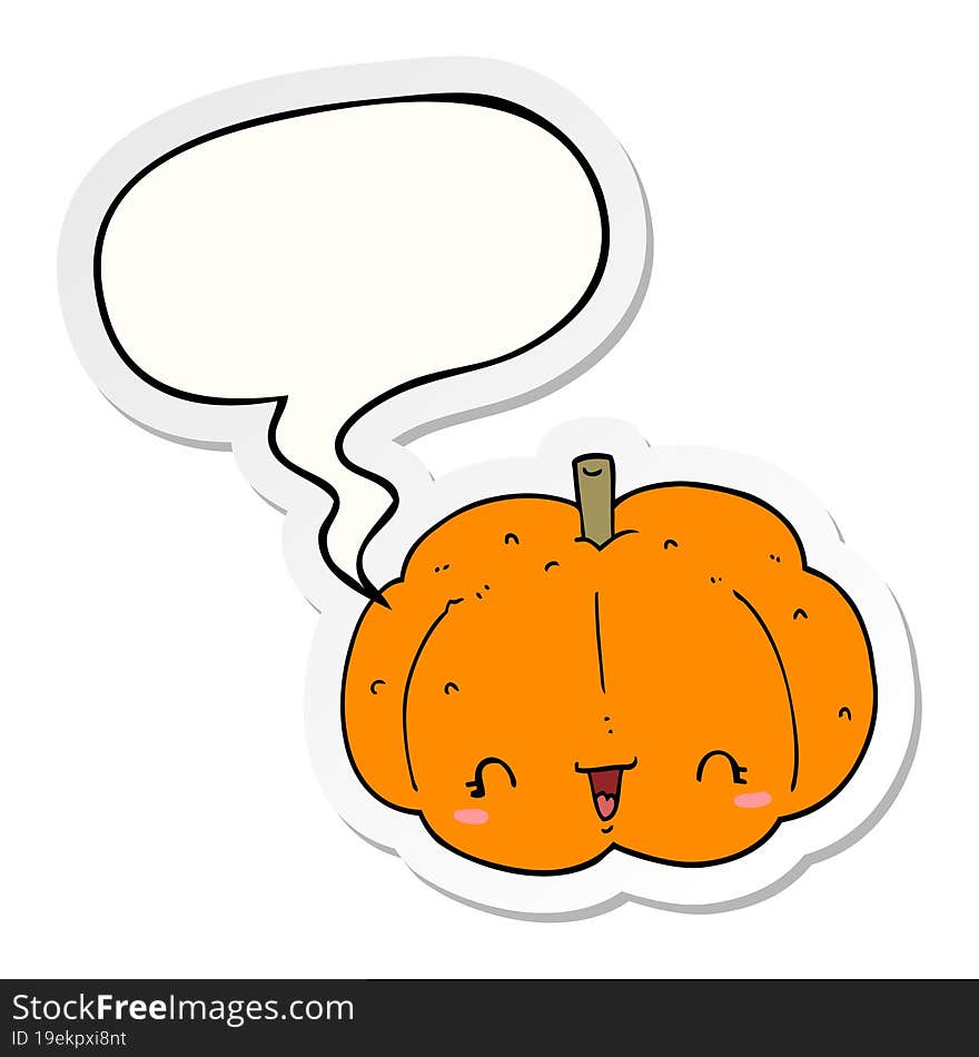 cartoon pumpkin with speech bubble sticker. cartoon pumpkin with speech bubble sticker