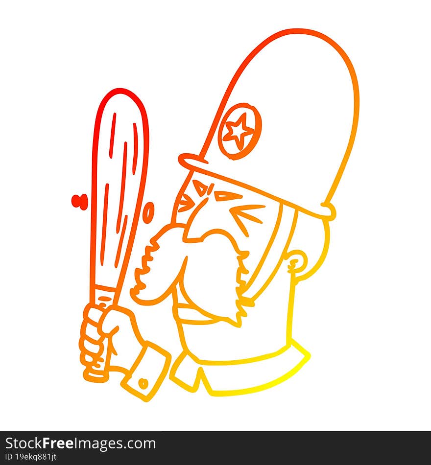 warm gradient line drawing cartoon policeman waving baton