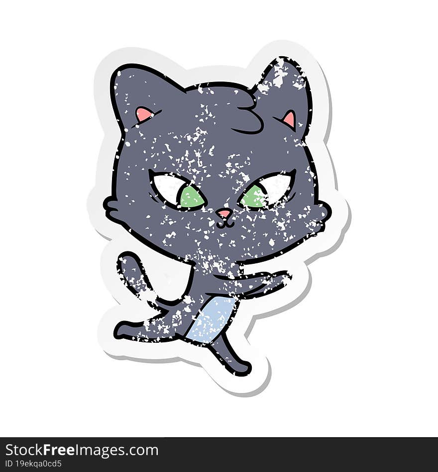 Distressed Sticker Of A Cute Cartoon Cat