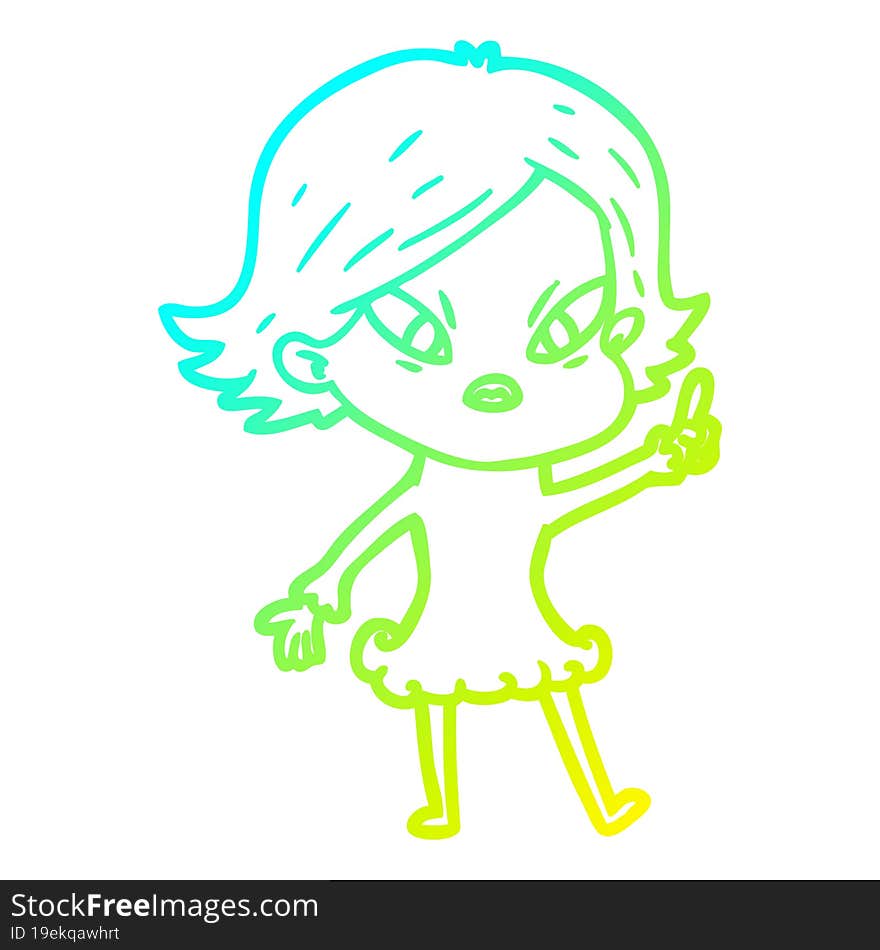 Cold Gradient Line Drawing Cartoon Stressed Woman