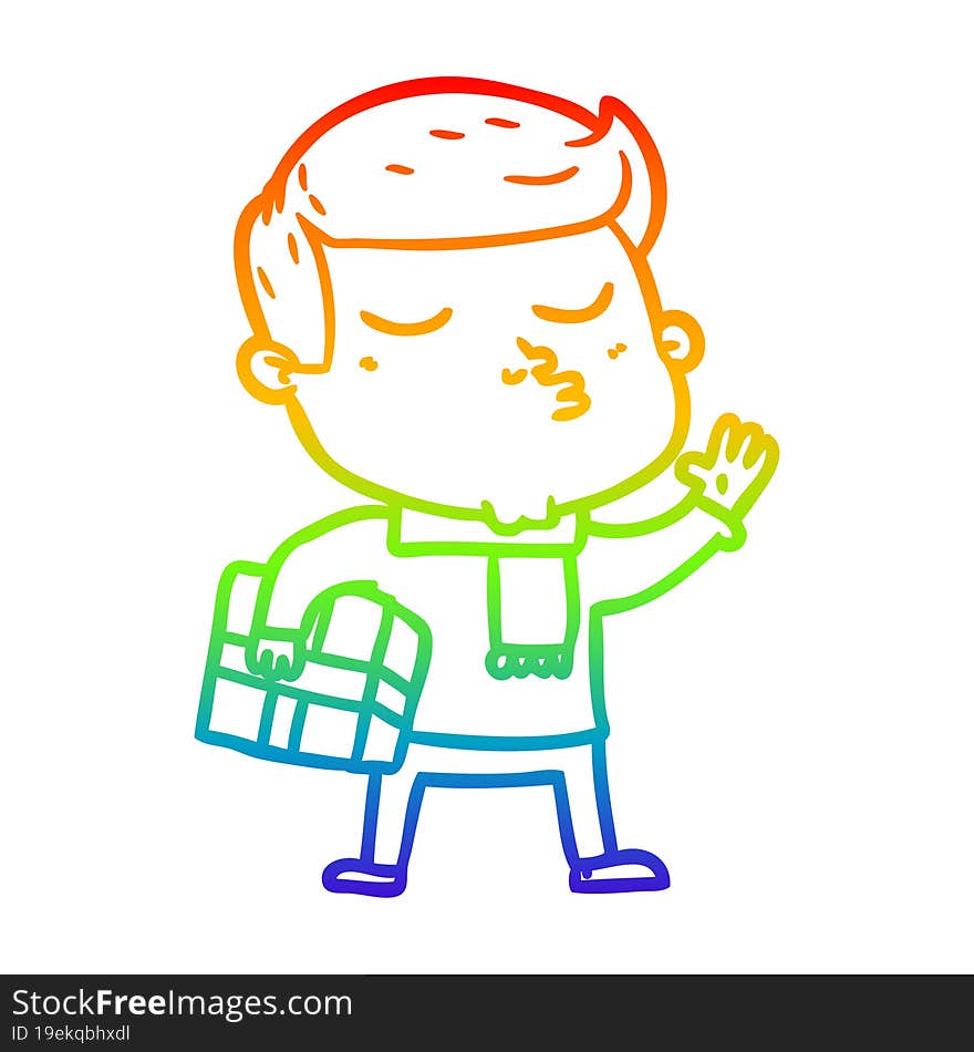 rainbow gradient line drawing of a cartoon model guy pouting