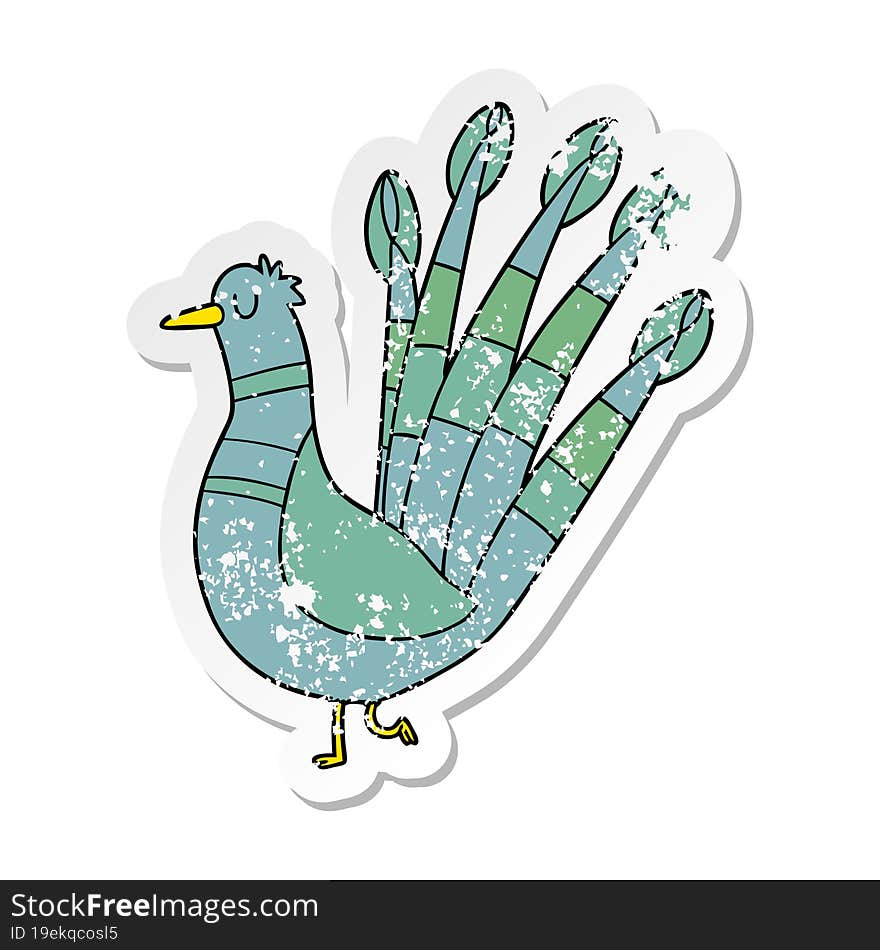 distressed sticker of a cartoon peacock