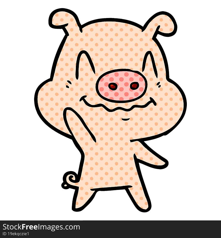 nervous cartoon pig waving. nervous cartoon pig waving