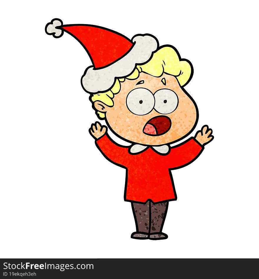 textured cartoon of a man gasping in surprise wearing santa hat