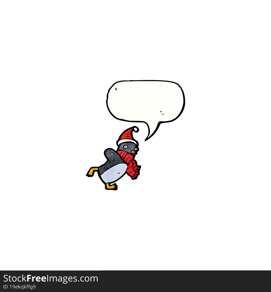 cartoon christmas penguin with speech bubble