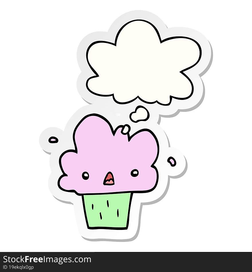 Cartoon Cupcake And Thought Bubble As A Printed Sticker