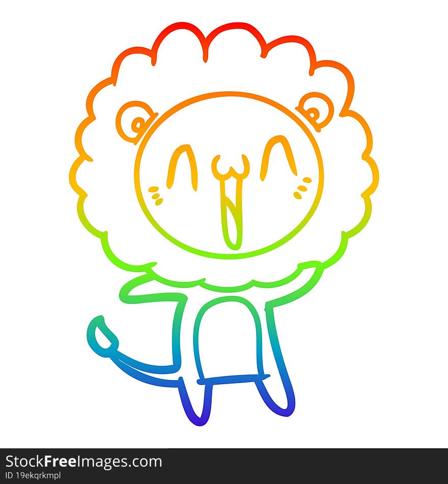 rainbow gradient line drawing of a happy cartoon lion