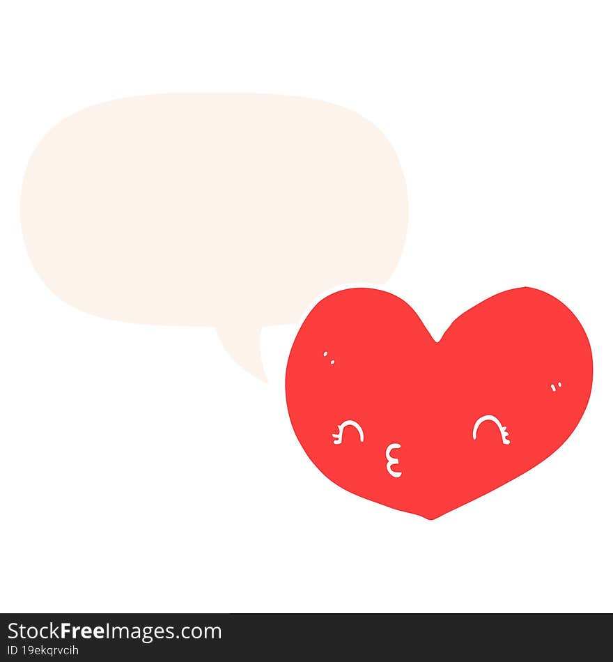 cartoon heart with face with speech bubble in retro style. cartoon heart with face with speech bubble in retro style