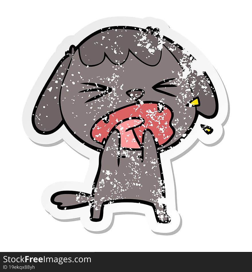 distressed sticker of a cute cartoon dog barking