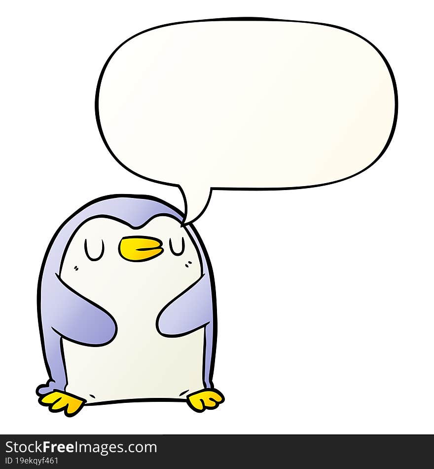 Cartoon Penguin And Speech Bubble In Smooth Gradient Style