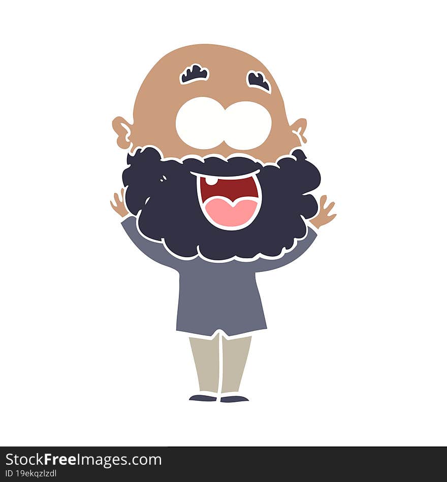 flat color style cartoon crazy happy man with beard