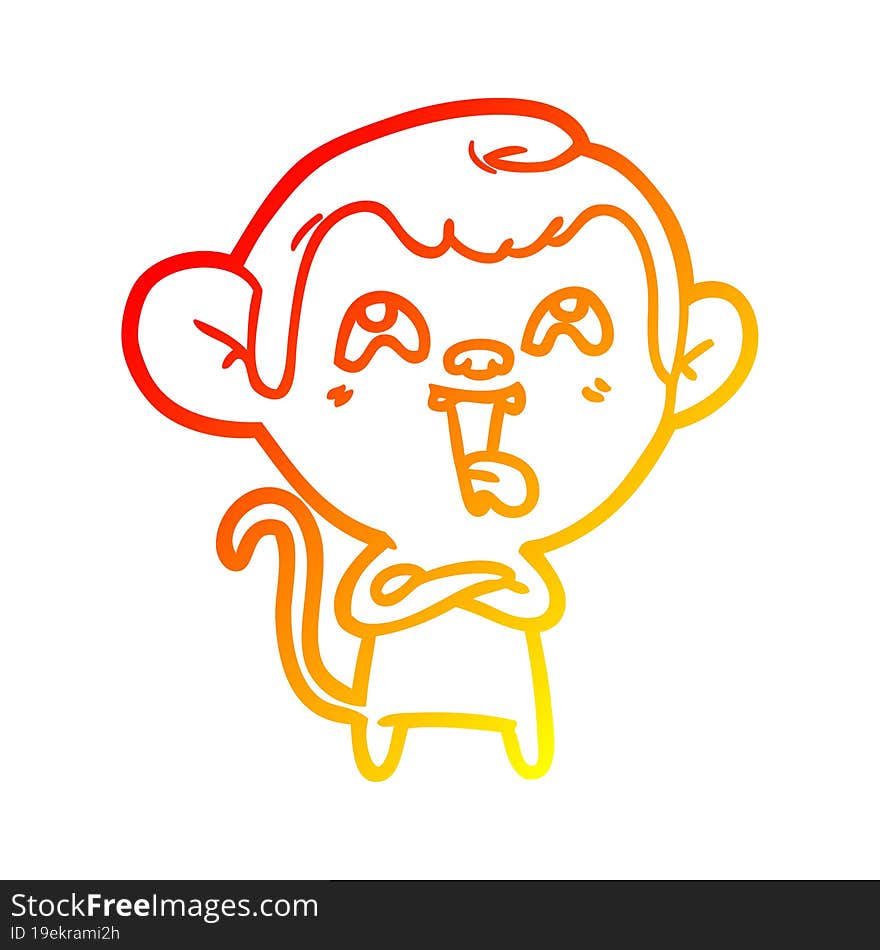 warm gradient line drawing crazy cartoon monkey