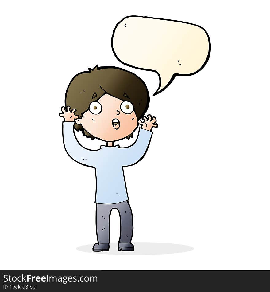 cartoon frightened man with speech bubble