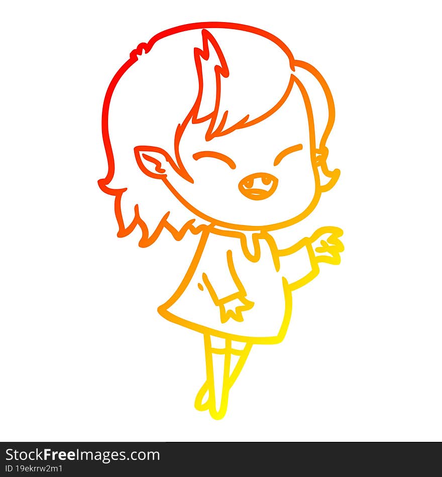 warm gradient line drawing of a cartoon laughing vampire girl