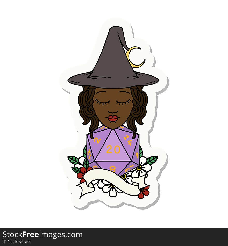 human mage with natural twenty dice roll sticker