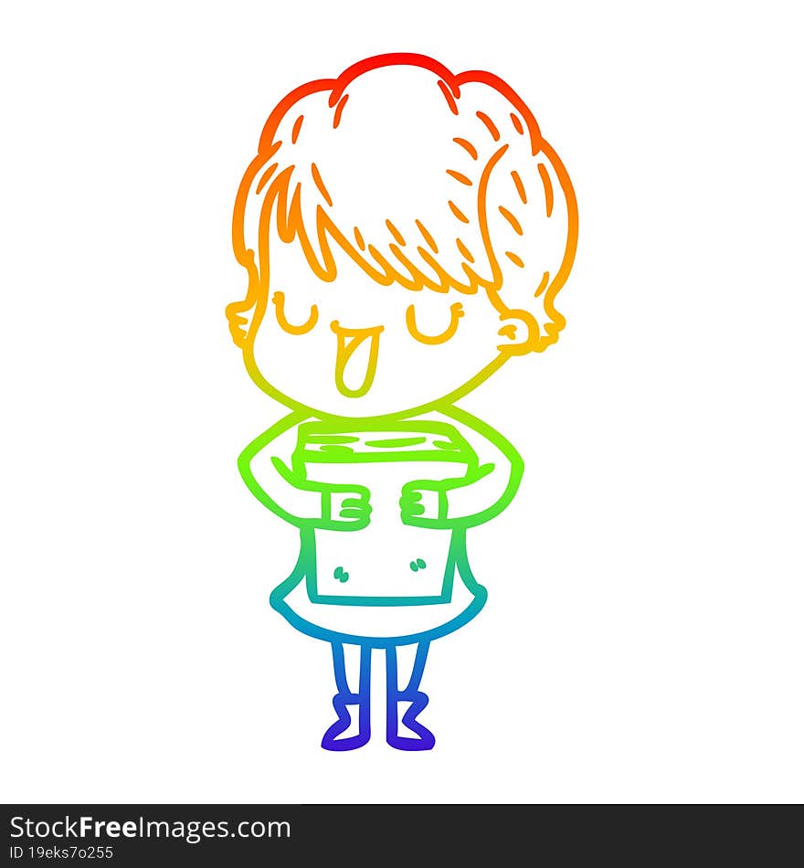 rainbow gradient line drawing of a cartoon woman talking