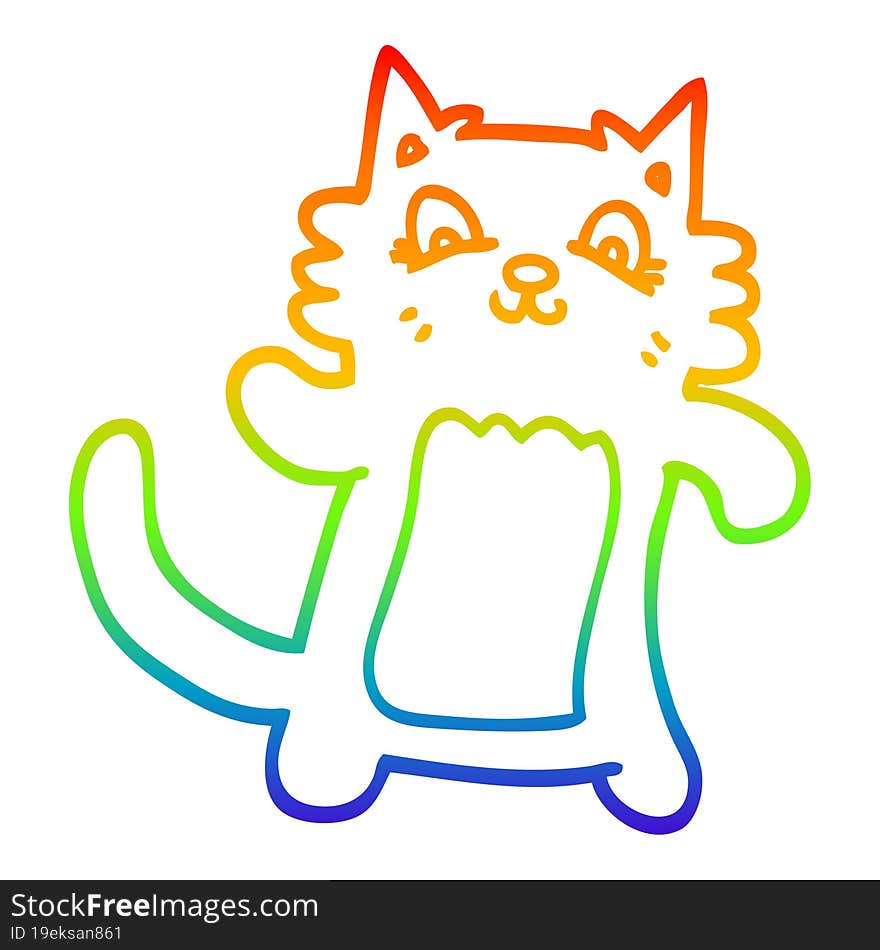 rainbow gradient line drawing of a cartoon dancing cat