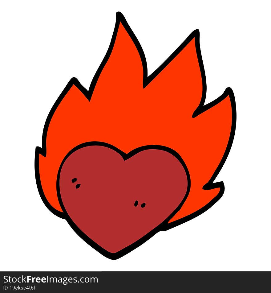 cartoon doodle flaming heart