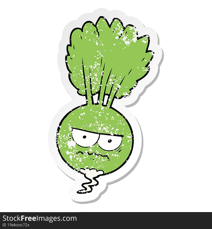 distressed sticker of a cartoon root vegetable