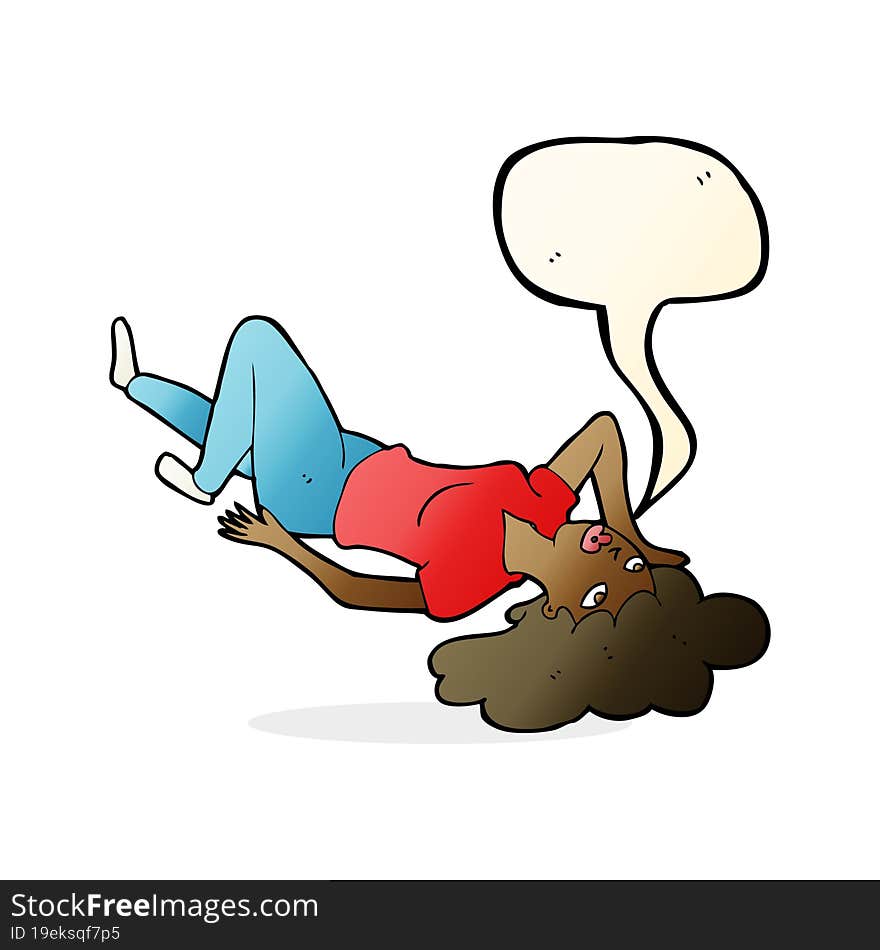 Cartoon Woman Lying On Floor With Speech Bubble