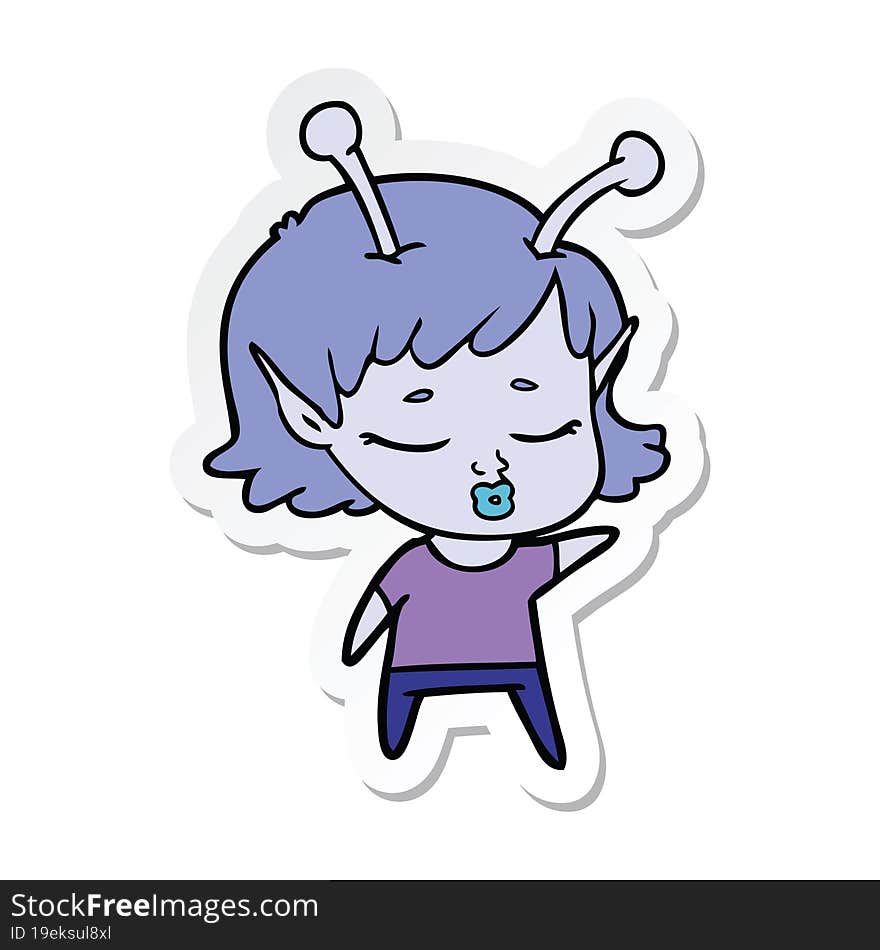 sticker of a cute alien girl cartoon