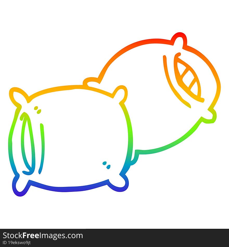 Rainbow Gradient Line Drawing Cartoon Pillow