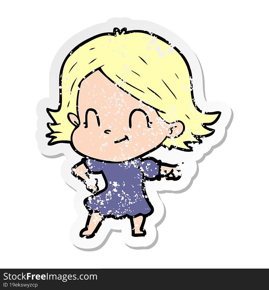 distressed sticker of a cartoon friendly girl