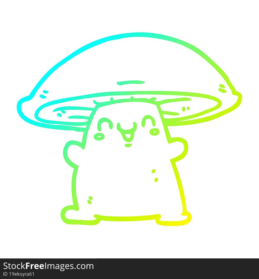 cold gradient line drawing of a cartoon mushroom character