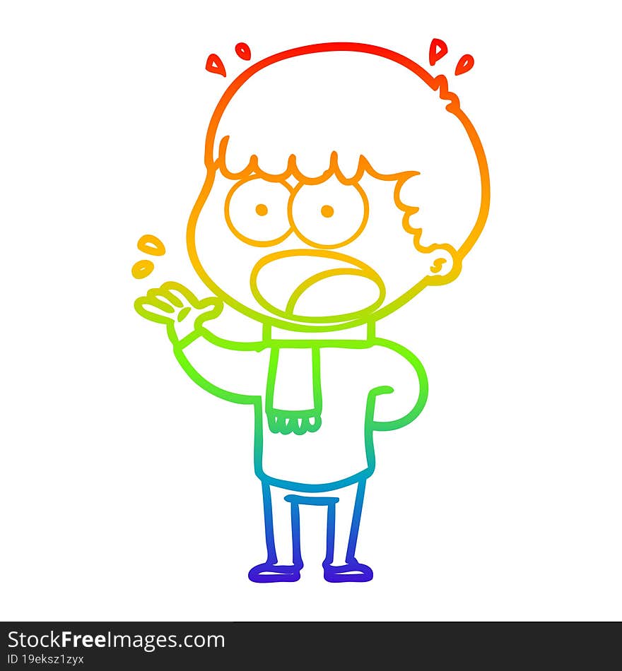 Rainbow Gradient Line Drawing Cartoon Shocked Man