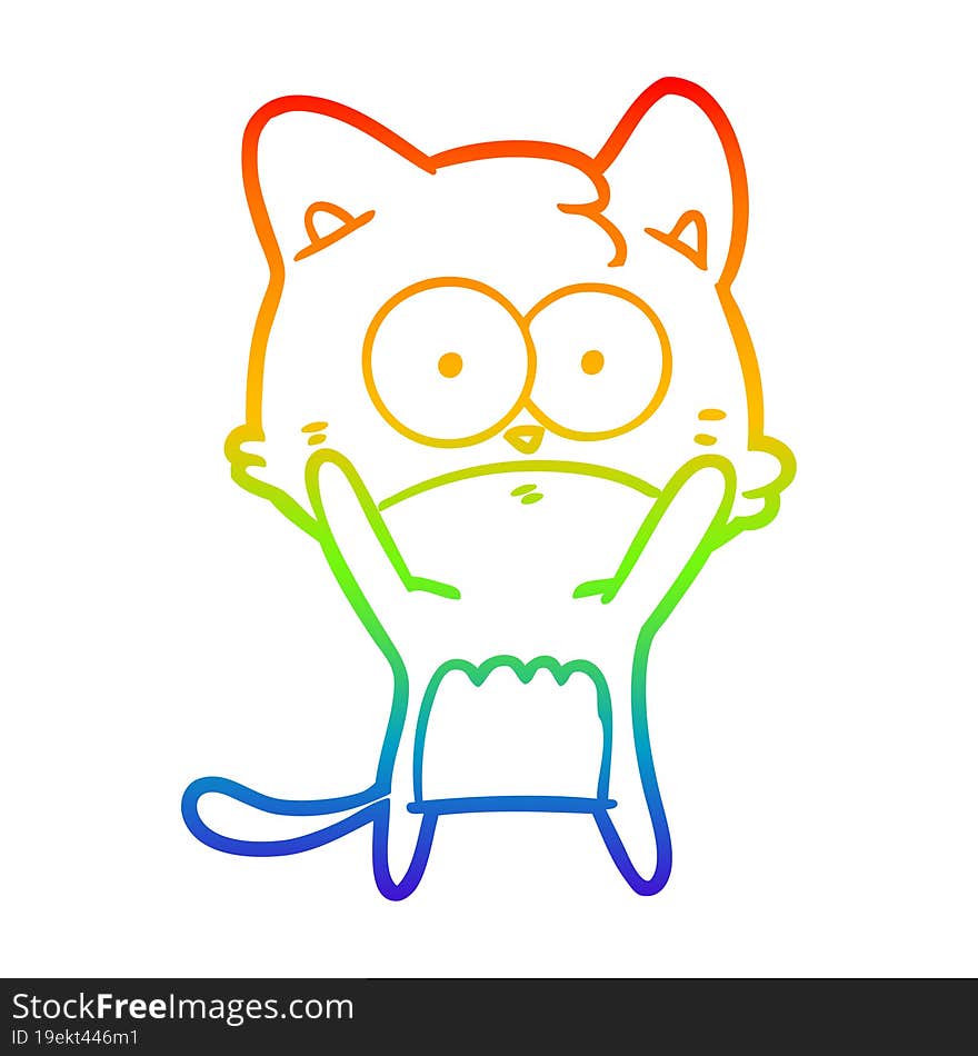 Rainbow Gradient Line Drawing Cartoon Nervous Cat