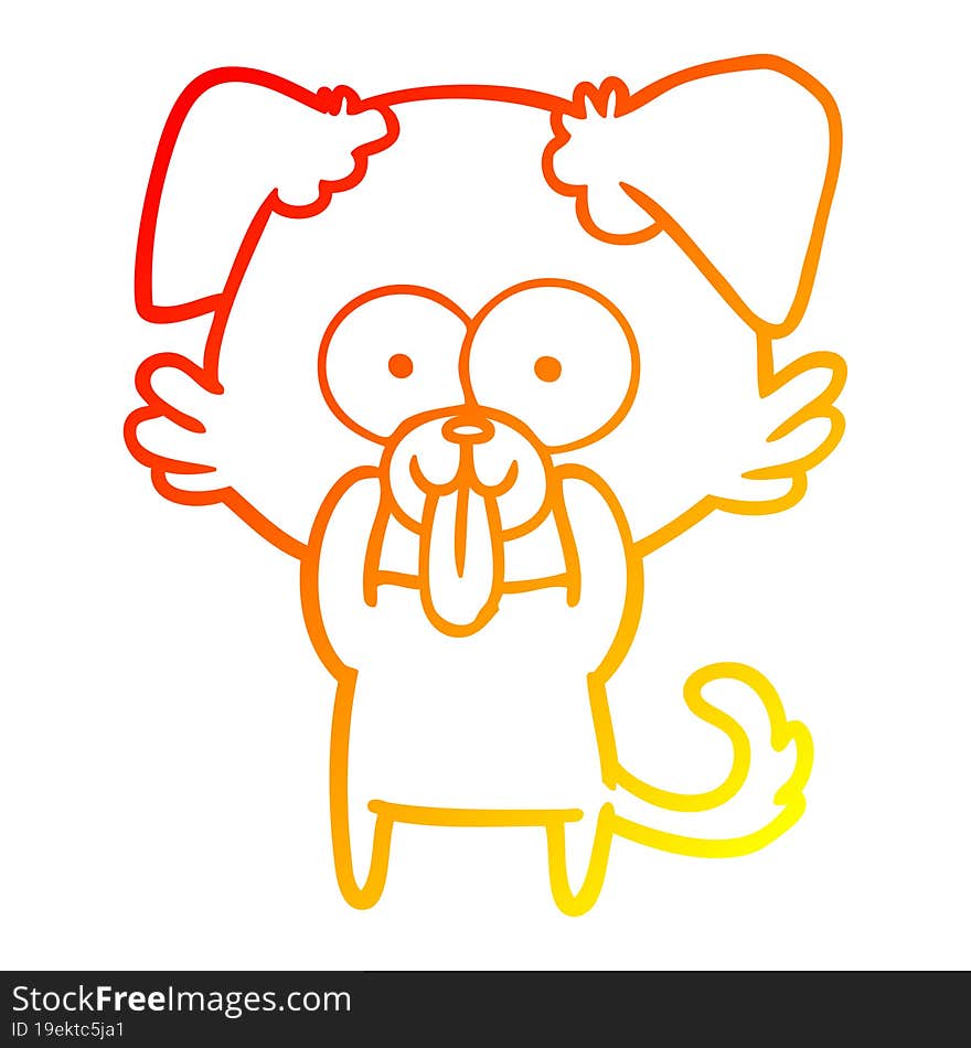 warm gradient line drawing cartoon dog with tongue sticking out