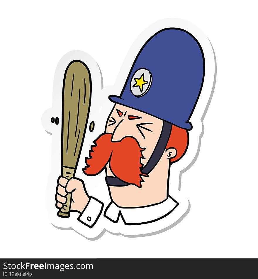 sticker of a cartoon policeman waving baton