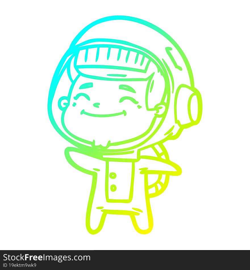 cold gradient line drawing of a happy cartoon astronaut