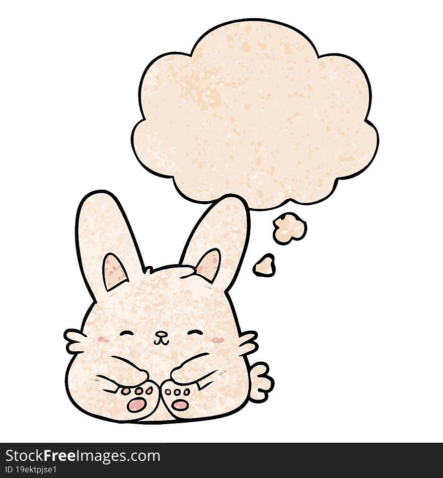 cartoon rabbit with thought bubble in grunge texture style. cartoon rabbit with thought bubble in grunge texture style